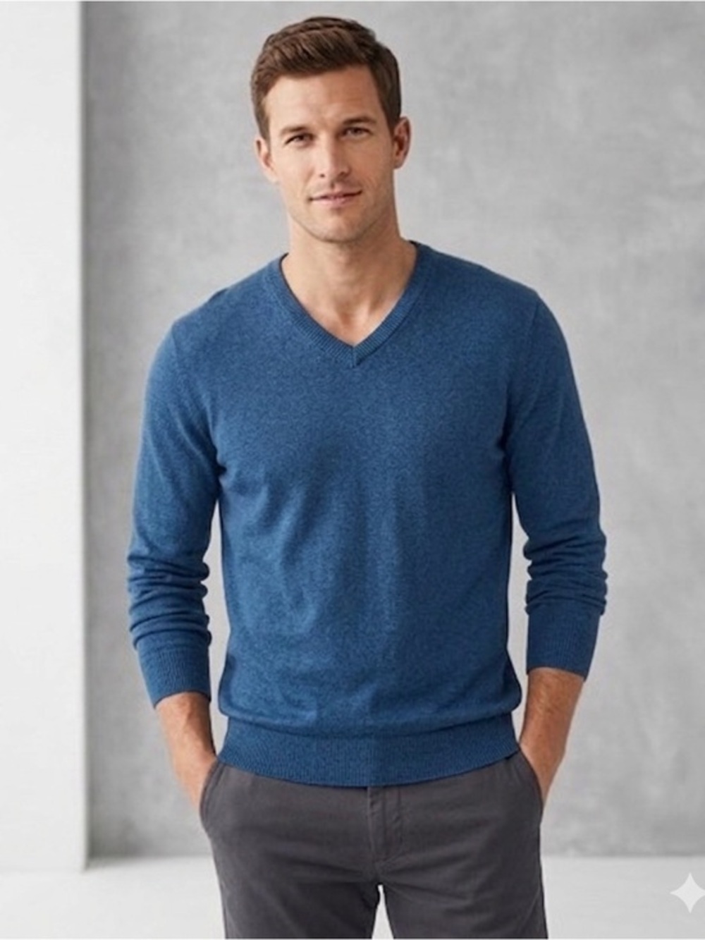 Banana Republic Mens X Large Blue Cashmere Silk Knit V-Neck Sweater XL Classic